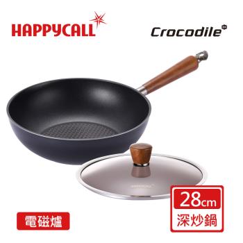 【韓國HAPPYCALL】IH石墨烯瞬熱不沾28cm炒鍋+原木桃花心木鍋蓋組