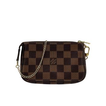 Louis Vuitton Damier 棋盤格紋帆布迷你手提零錢包(N58009-咖)