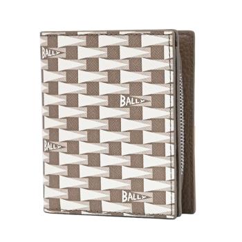BALLY 6306729 PNT 錦旗印花對開釦式零錢短夾.淺棕