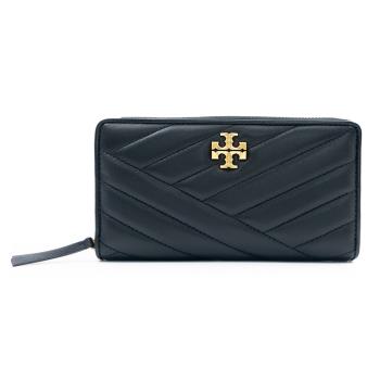 TORY BURCH Kira Chevron 皮革斜縫拉鍊長夾(黑)