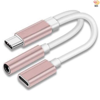 月陽鋁合金一分二TYPEC轉3.5mm通話耳機加6A快充音頻轉接器轉接線轉接頭(TTS112)