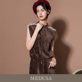 現貨【MEDUSA 曼度莎】棕色絨布運動休閒無袖背心外套（M-XL）｜女運動風外套 運動風背心