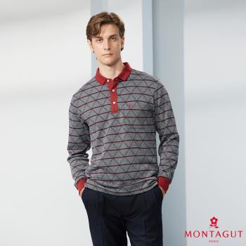 【MONTAGUT夢特嬌】MIT台灣製商務休閒菱格紋長袖POLO衫(W4233-25灰)