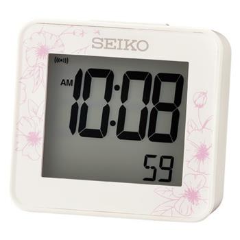SEIKO 精工 花卉速寫防貪睡電子鬧鐘/白/QHL097W