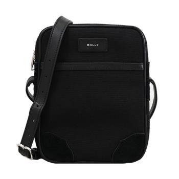 BALLY 6304934 BORD CROSS 燙銀LOGO帆布拉鍊直式斜背包.黑