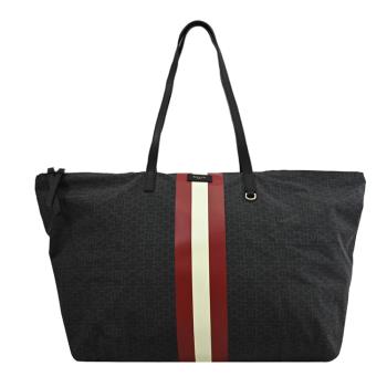 BALLY 6302136 條紋印花LOGO摺疊托特包禮盒組.黑灰-附手拿包