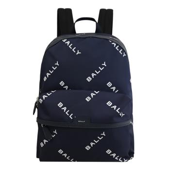 BALLY 6306644 CODE 品牌印花LOGO尼龍休閒大後背包.深藍