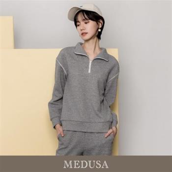 現貨【MEDUSA 曼度莎】灰色泡泡壓紋翻領運動上衣（M-XL）｜女運動上衣 女休閒上衣