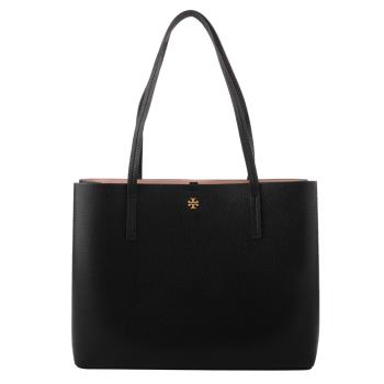 TORY BURCH-CENTER 小雙T 皮革肩背托特包(黑色)