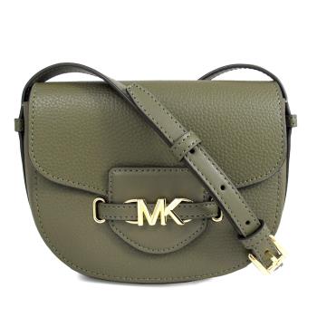 MICHAEL KORS 金字LOGO荔枝紋翻蓋小馬鞍包(橄欖綠色)