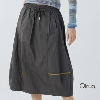【Qiruo 奇若】秋冬專櫃橄欖綠色長裙8234B時尚中長裙