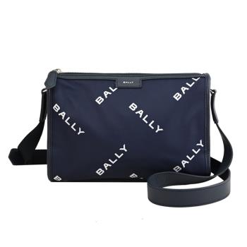 BALLY 6306633 CODE MESSENGER 燙銀LOGO尼龍印花斜背包.深藍
