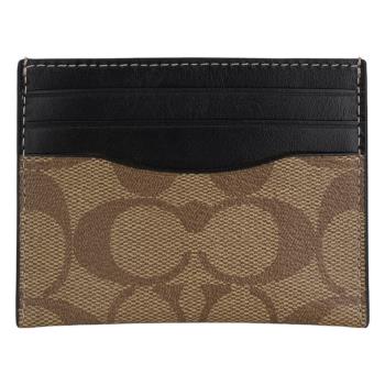 COACH- 防刮撞色 PVC LOGO名片卡夾(卡其x黑)