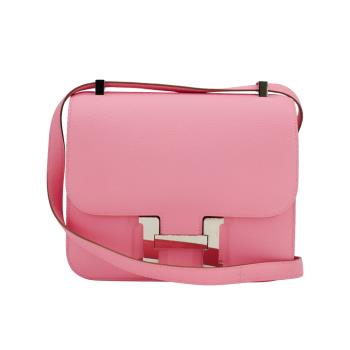 二手品 Hermes Constance Epsom 牛皮銀釦斜背包-24cm(唇膏粉/Y刻)