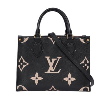 二手商品9成新_LV Onthego PM Monogram Empreinte 雙色牛皮二用托特包(黑色/米色)