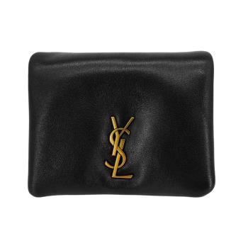 YSL 展示品 Calypso 羊皮霧金釦三折短夾(764000-黑)