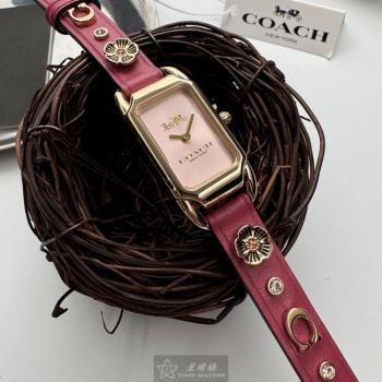 COACH 蔻馳女錶 18mm, 28mm 金色方形精鋼錶殼 粉紅色簡約, 中二針顯示錶面款 CH00239