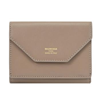 BALENCIAGA 巴黎世家 736730 燙金LOGO信封式三折零錢短夾.灰褐色