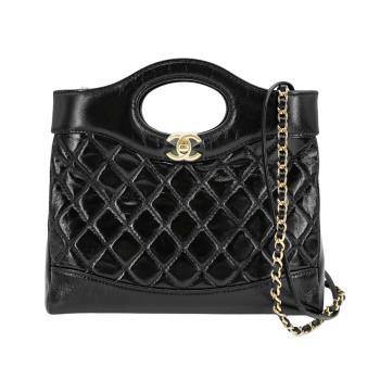 Chanel 31 Bag 油蠟牛皮淡金雙鍊手提斜背包-mini(AS4133-黑)