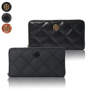 TORY BURCH Willa 金色/黑色LOGO菱格紋拉鍊長夾-(新款任選)