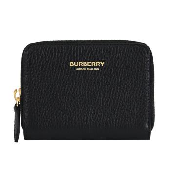 BURBERRY 8084042 質感燙金LOGOㄇ字拉鍊卡片零錢包.黑