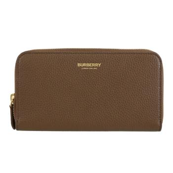 BURBERRY 8084604 燙金LOGO質感牛皮ㄇ字拉鍊長夾.咖