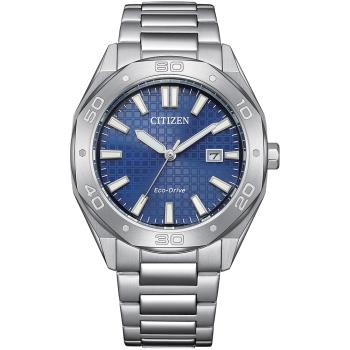 CITIZEN 星辰 光動能八角形格紋時尚腕錶/藍X銀/41mm/BM7630-80L
