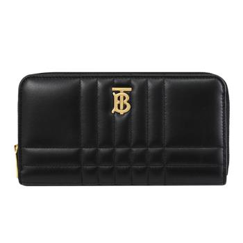 BURBERRY 8062340 LOLA 柔軟絎縫小羊皮ㄇ字拉鍊長夾.黑/金