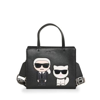 【KARL LAGERFELD】MAYBELLE IKONIK KARL & CHOUPETTE經典真皮手提兩用包 