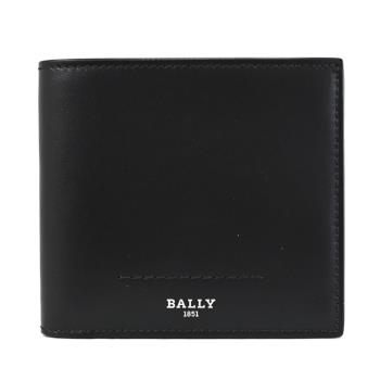 BALLY 6300411 SCRASAI 簡約燙銀LOGO牛皮對開8卡短夾.黑