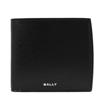 BALLY 6304926 BNQ 經典燙銀LOGO弧邊牛皮對開8卡短夾.黑