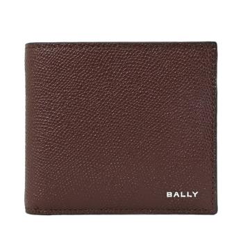 BALLY 6306563 FLAG 燙銀LOGO撞色防刮皮革對開8卡短夾.深咖紅