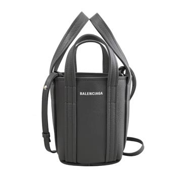 BALENCIAGA 781817 EVERYDAY NORTH-SOUTH Mini 品牌LOOGO雙提把牛皮兩用包.灰