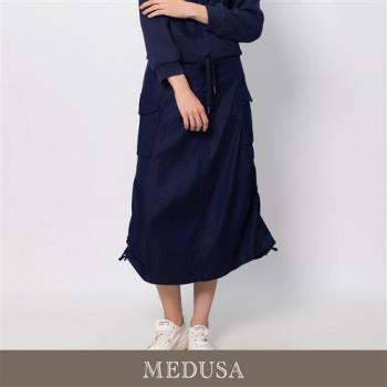 現貨【MEDUSA 曼度莎】藍色抽繩純棉中長裙（M-XL）｜休閒長裙 抽繩長裙