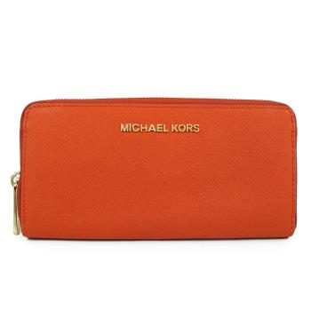 MICHAEL KORS 金字LOGO防刮皮革ㄇ型拉鍊長夾(橘色)