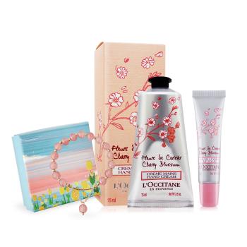 LOCCITANE 歐舒丹 櫻花護手嘟唇組送幸運水晶手鏈-情人節禮品