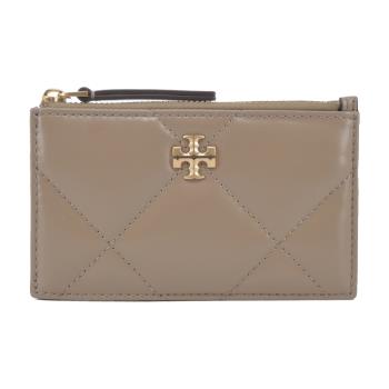 TORY BURCH KIRA 鑽石絎縫拉鍊卡片零錢包-灰