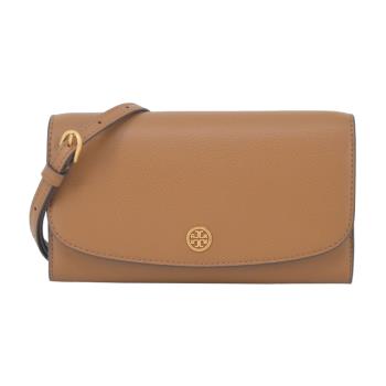 TORY BURCH ROBINSON 荔枝紋翻蓋斜背包-棕