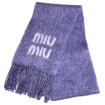 MIU MIU 馬海毛及羊毛混紡logo圍巾(紫)