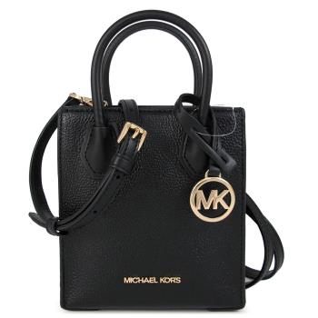 MICHAEL KORS 金字LOGO荔枝紋皮革手提斜背兩用包(迷你/黑色)