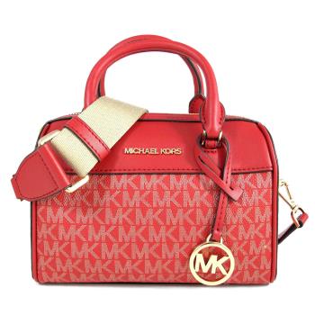 MICHAEL KORS 金字LOGO防刮LOGO皮滾邊小波士頓兩用包(紅金色)