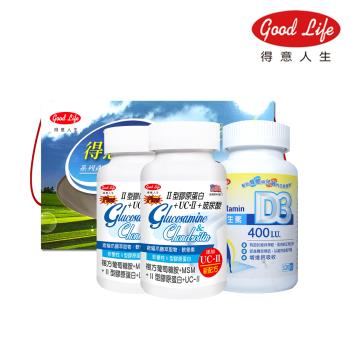 【得意人生】新葡萄糖胺+非變性二型膠原蛋白+UC-II 含貓爪藤萃取物與軟骨素 禮盒組