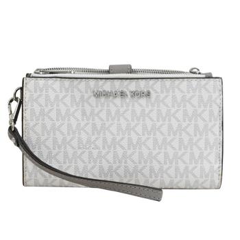 全新福利品 MICHAEL KORS JET SET TRAVEL 印花手提雙拉鍊長夾.白 灰