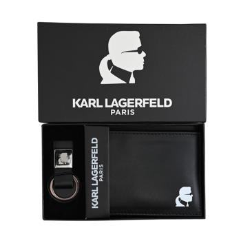 KARL LAGERFELD 卡爾 燙印圖樣短夾/鑰匙圈禮盒組.黑