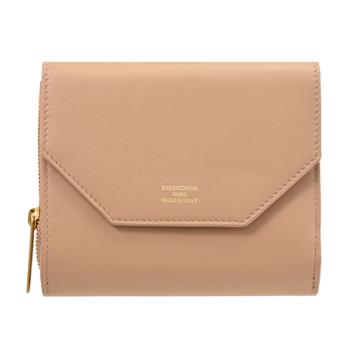 BALENCIAGA 巴黎世家 753762 經典燙金LOGO牛皮零錢短夾.裸膚色