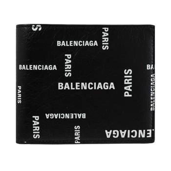 BALENCIAGA 巴黎世家 594315 品牌LOGO印花羊皮對開4卡零錢短夾.黑