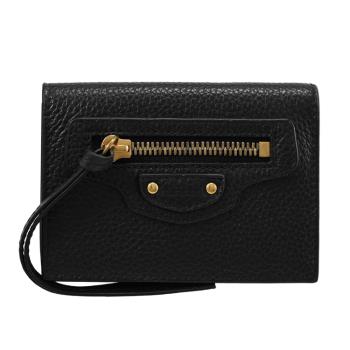 BALENCIAGA 巴黎世家 640107 壓印LOGO鉚釘牛皮三折小短夾.黑