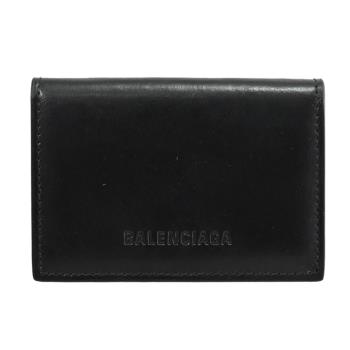 BALENCIAGA 巴黎世家 664037 質感全牛皮革三折零錢小短夾.黑