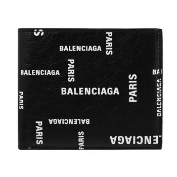 BALENCIAGA 巴黎世家 594549 品牌LOGO印花羊皮對開8卡短夾.黑