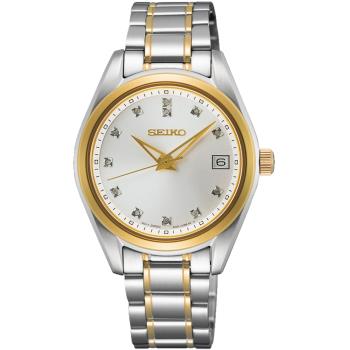SEIKO 精工 CS系列璀璨真鑽時尚女錶/銀X半金/28mm(6N32-00A0KS/SUR582P1)SK003